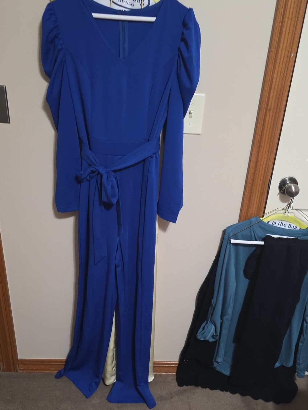 Elegant V-Neck Long Sleeve Jumpsuit in Royal Blue